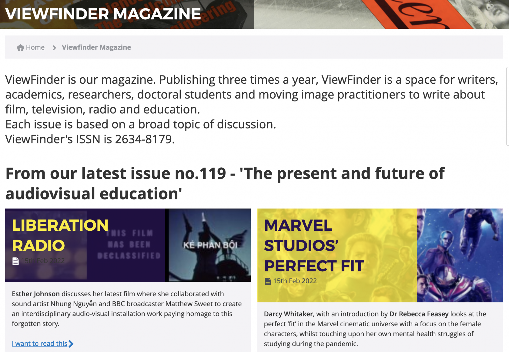 Liberation Radio article in Learning on Screen Viewfinder Magazine 2022
