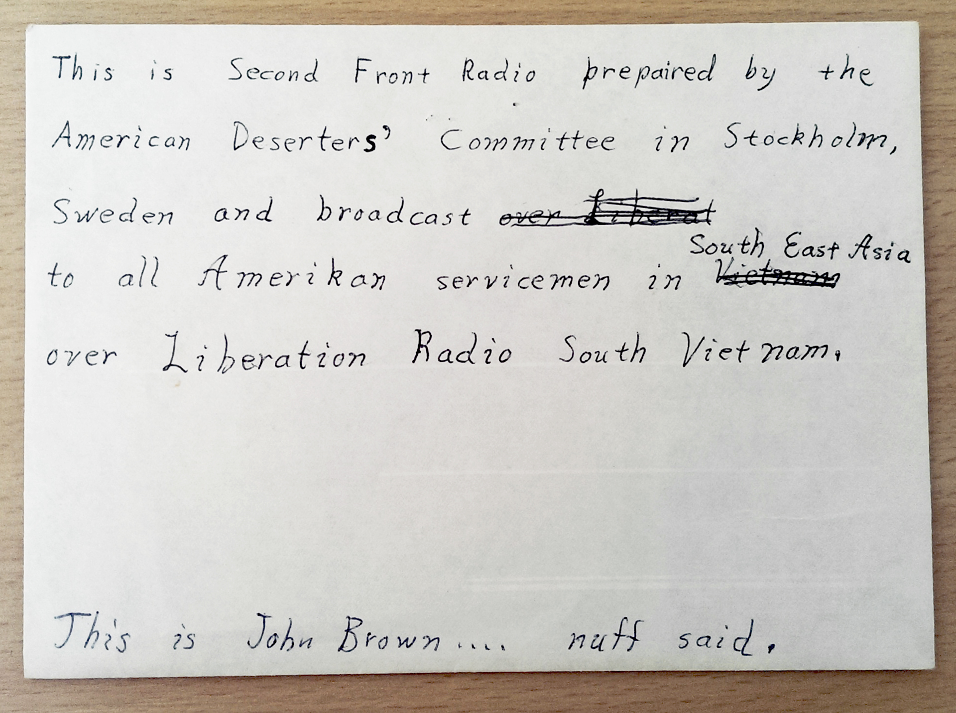 Liberation Radio Cue Cards, 1970s